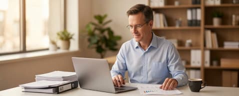 Professional services accountant at organized desk